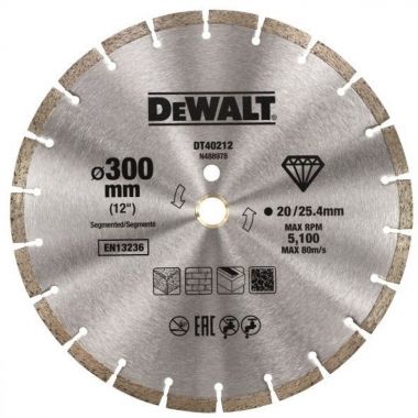 Алмазный круг сегментный универсальный 300х25.4 (кольцо 20 мм в комплекте) DeWalt DT40212-QZ ― DeWALT