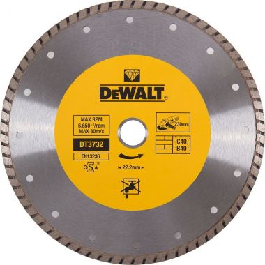 Диск алмазный отрезной Turbo, (230 x 22.2 мм) для угловой шлифмашины DeWalt DT3732-QZ ― DeWALT